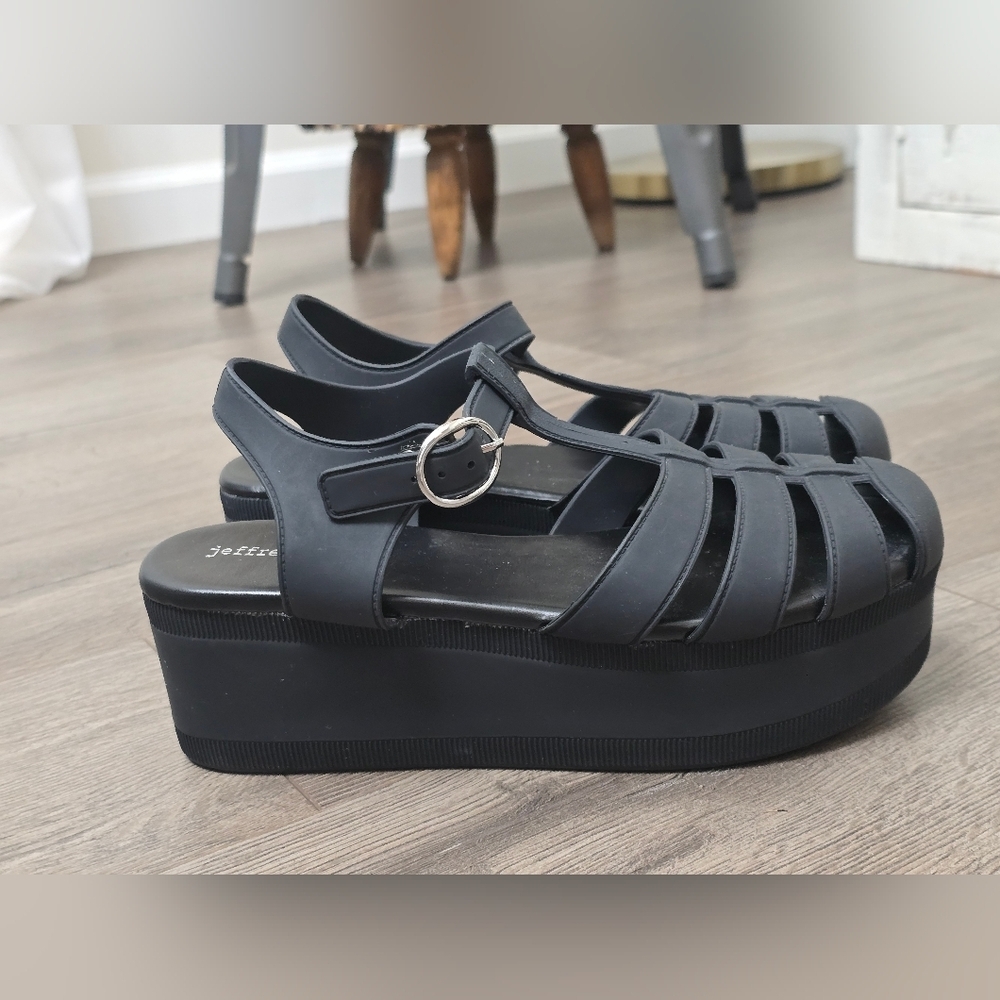 Jeffrey Campbell Jelly Platform Wedge Strap Sandal Black Womens Size 7